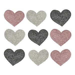 Big Iron-on Crystal Heart patches - Pink / Silver / Black available - 9 pieces